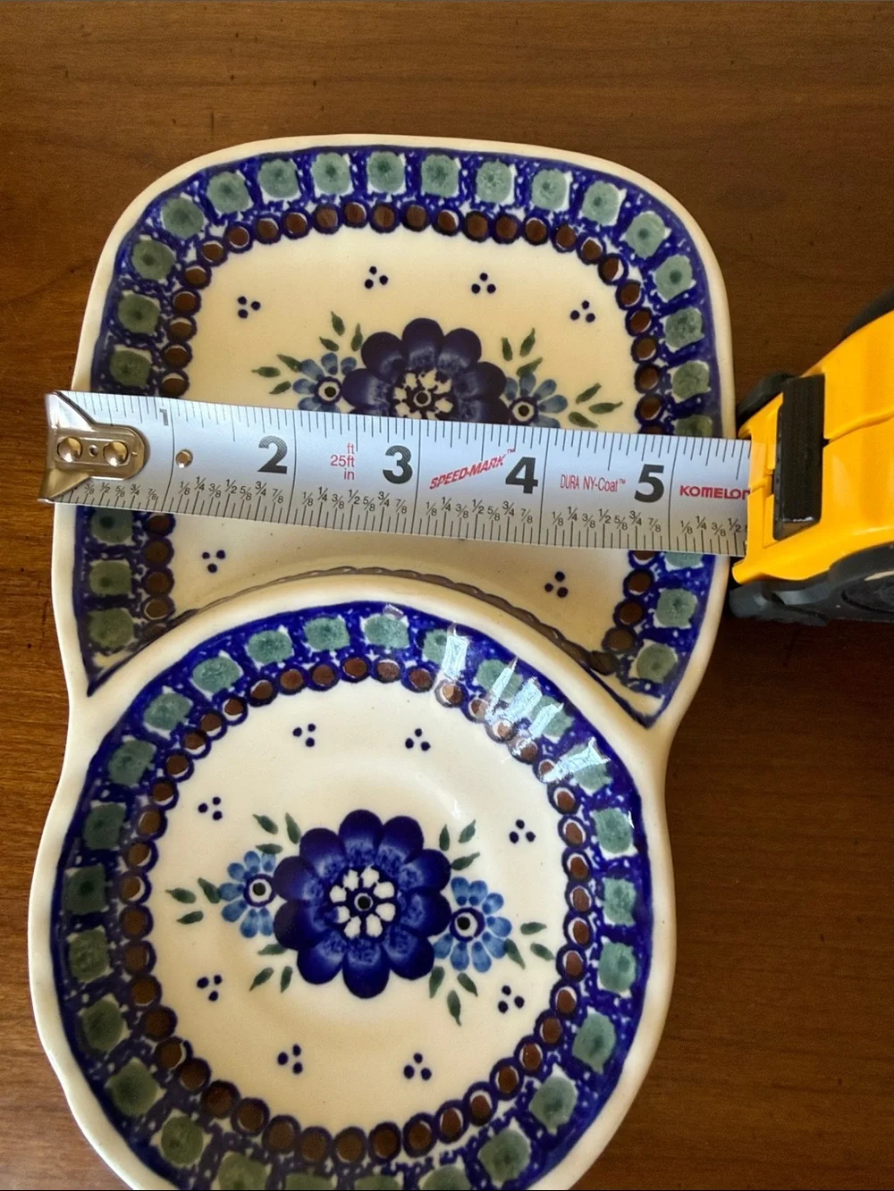 Polish Pottery Blue Floral Ceramic Double Serving Dish